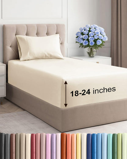 Bamboo Cooling Sheet Set Deep Pocket Breathable Bed Sheets 4 Piece