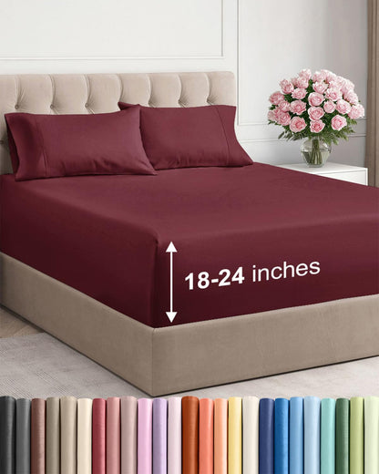 Bamboo Cooling Sheet Set Deep Pocket Breathable Bed Sheets 4 Piece
