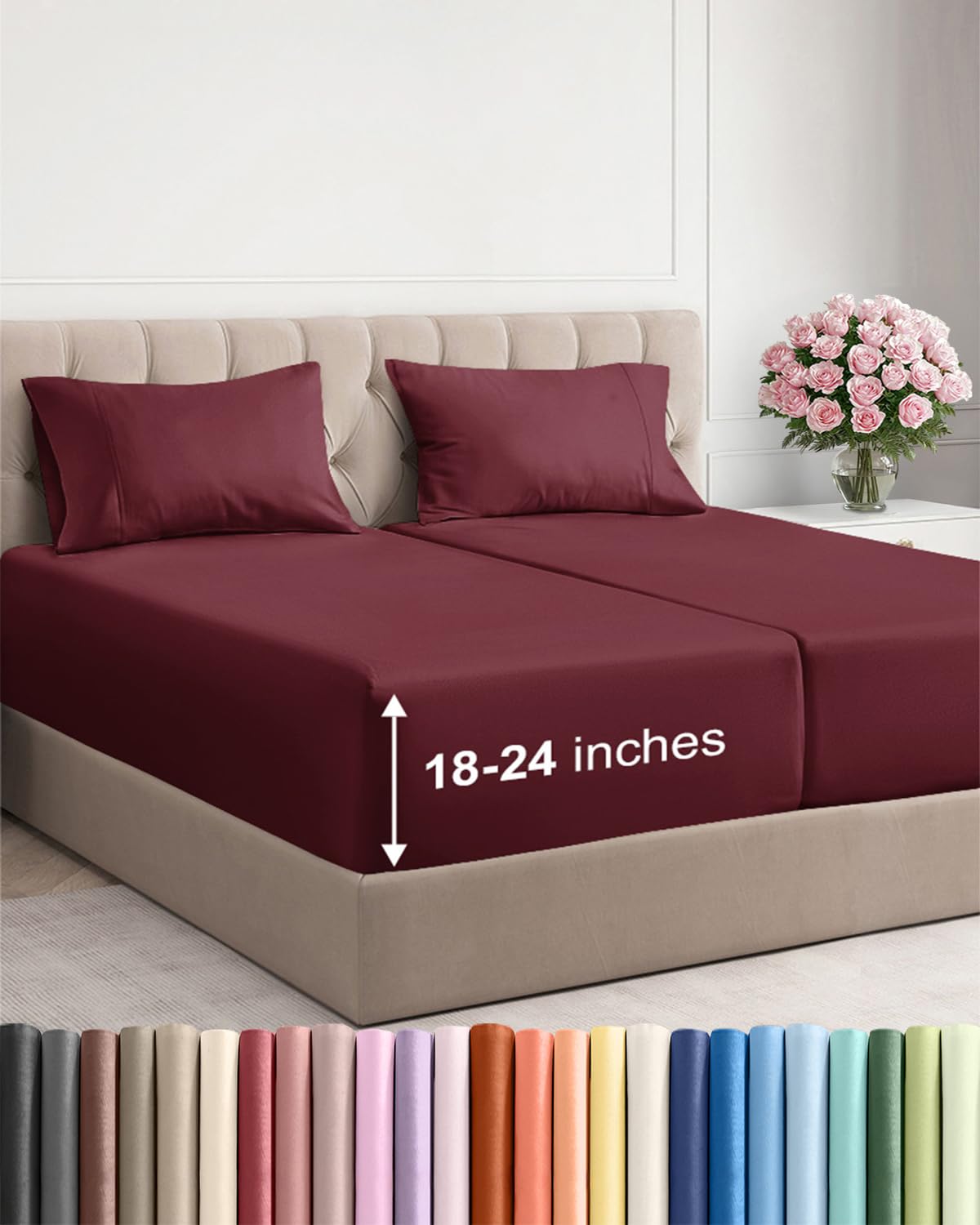 Bamboo Cooling Sheet Set Deep Pocket Breathable Bed Sheets 4 Piece