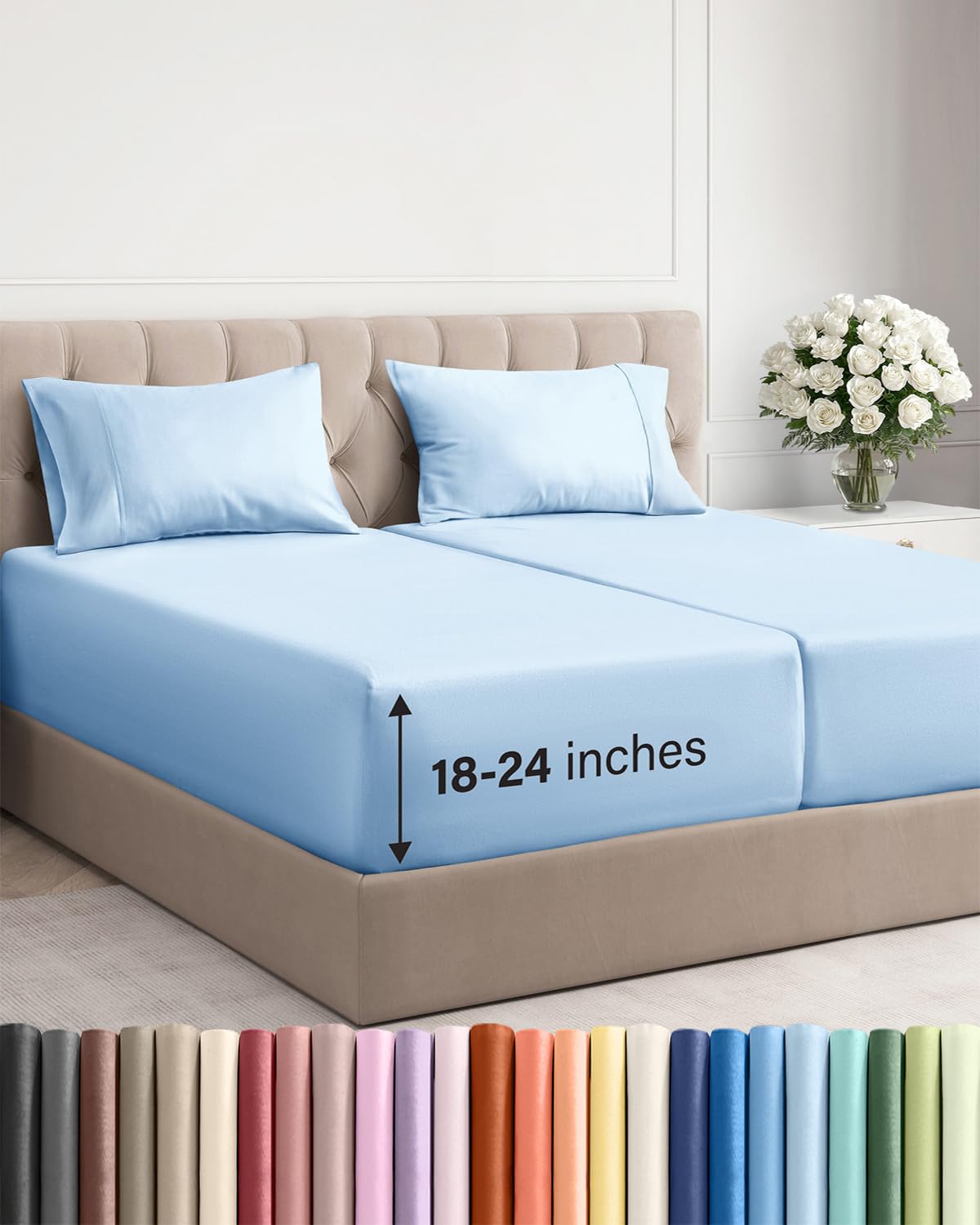 Bamboo Cooling Sheet Set Deep Pocket Breathable Bed Sheets 4 Piece