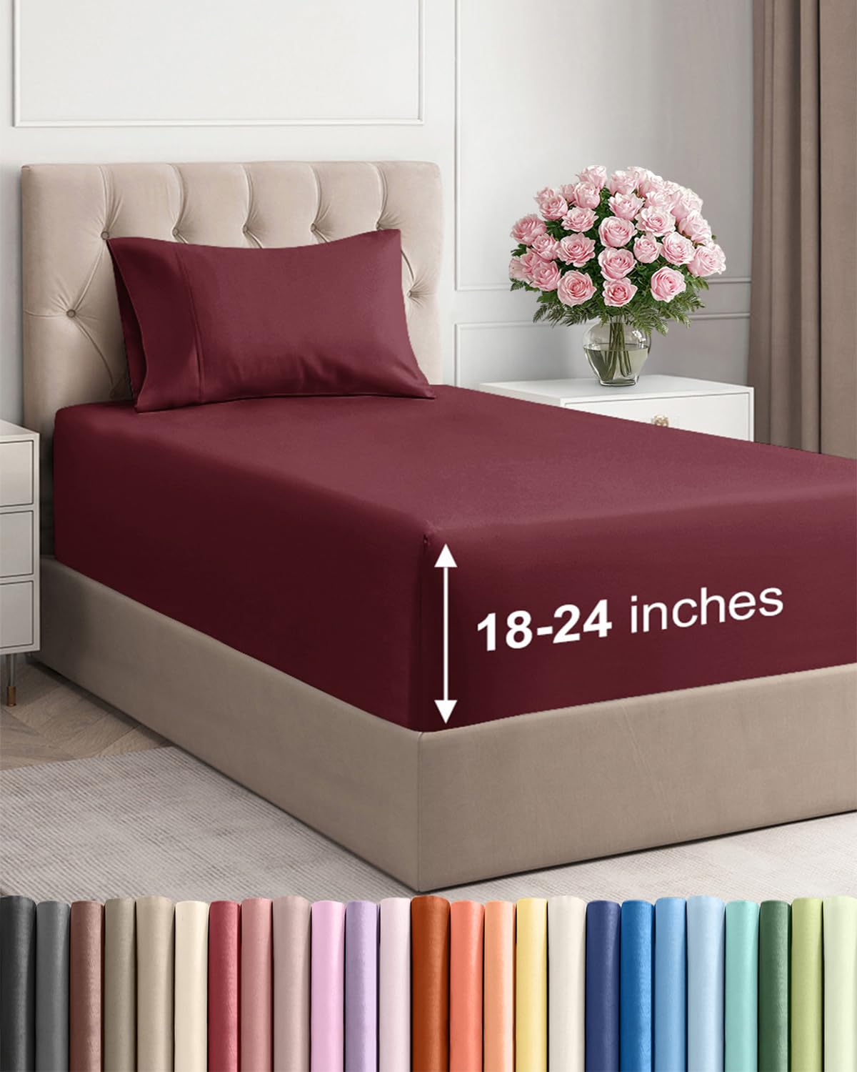Bamboo Cooling Sheet Set Deep Pocket Breathable Bed Sheets 4 Piece