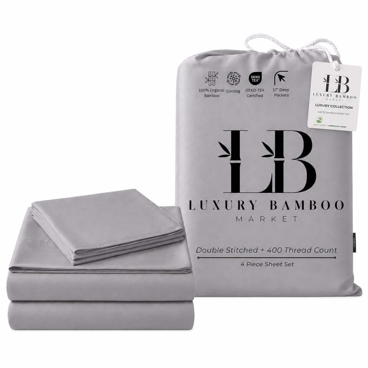 Bamboo Full Sheet Set Cooling Deep Pocket Ultra Soft Bedding