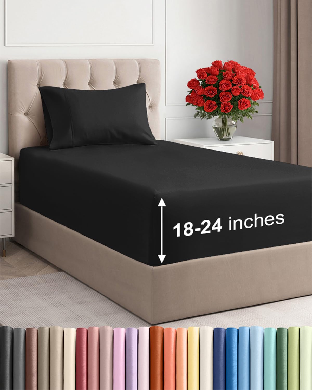 Bamboo Cooling Sheet Set Deep Pocket Breathable Bed Sheets 4 Piece