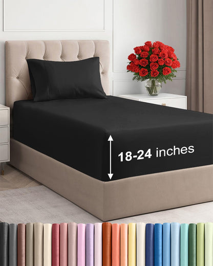 Bamboo Cooling Sheet Set Deep Pocket Breathable Bed Sheets 4 Piece
