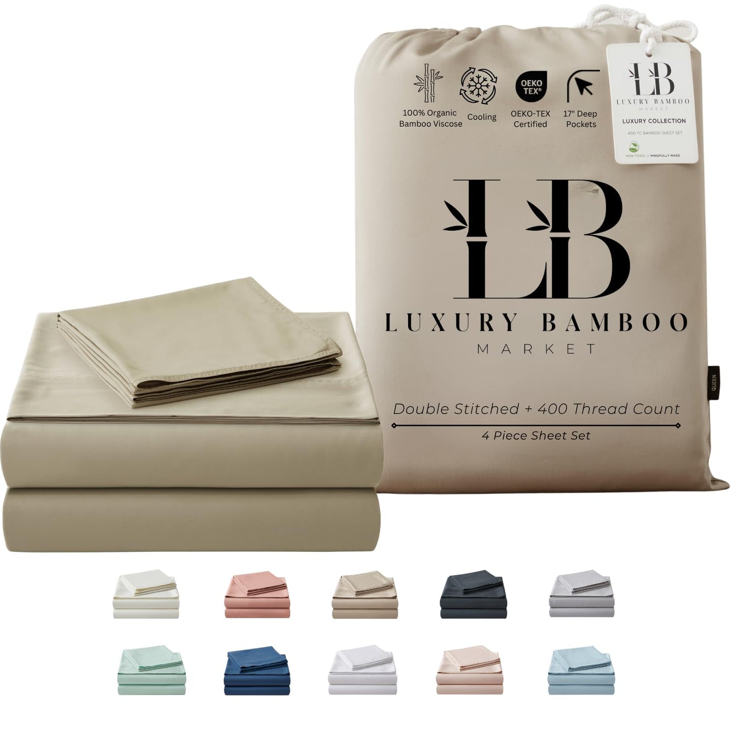 Bamboo Full Sheet Set Cooling Deep Pocket Ultra Soft Bedding