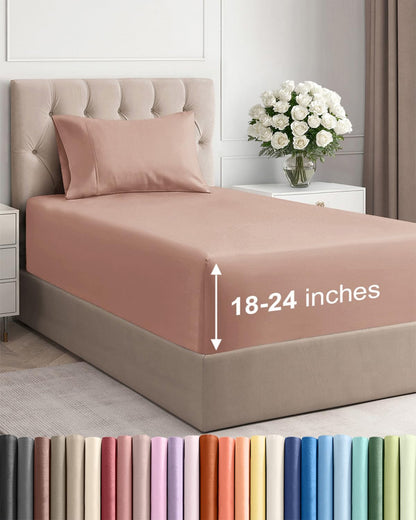 Bamboo Cooling Sheet Set Deep Pocket Breathable Bed Sheets 4 Piece