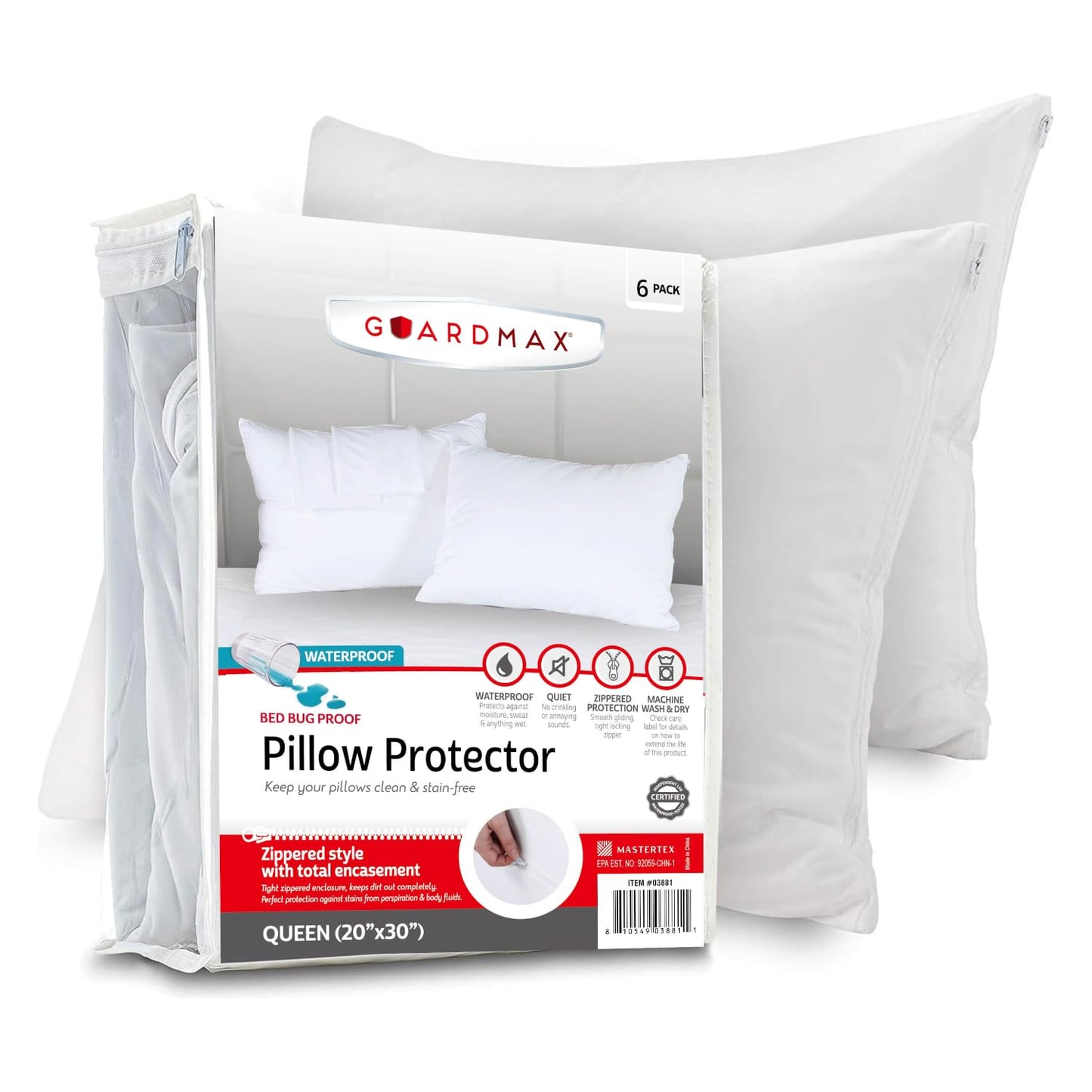 Waterproof Knitted Pillow Protector Zippered Bed Bug Proof Hypoallergenic Pillow Cover