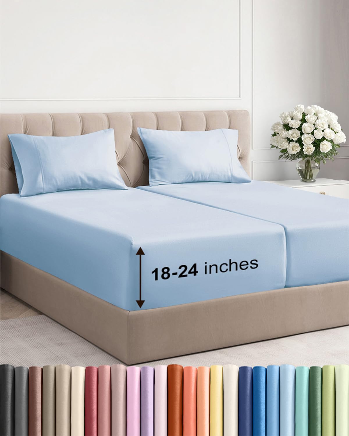 Bamboo Cooling Sheet Set Deep Pocket Breathable Bed Sheets 4 Piece