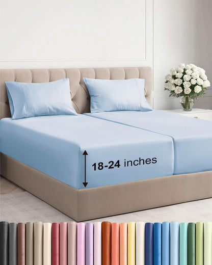 Bamboo Cooling Sheet Set Deep Pocket Breathable Bed Sheets 4 Piece