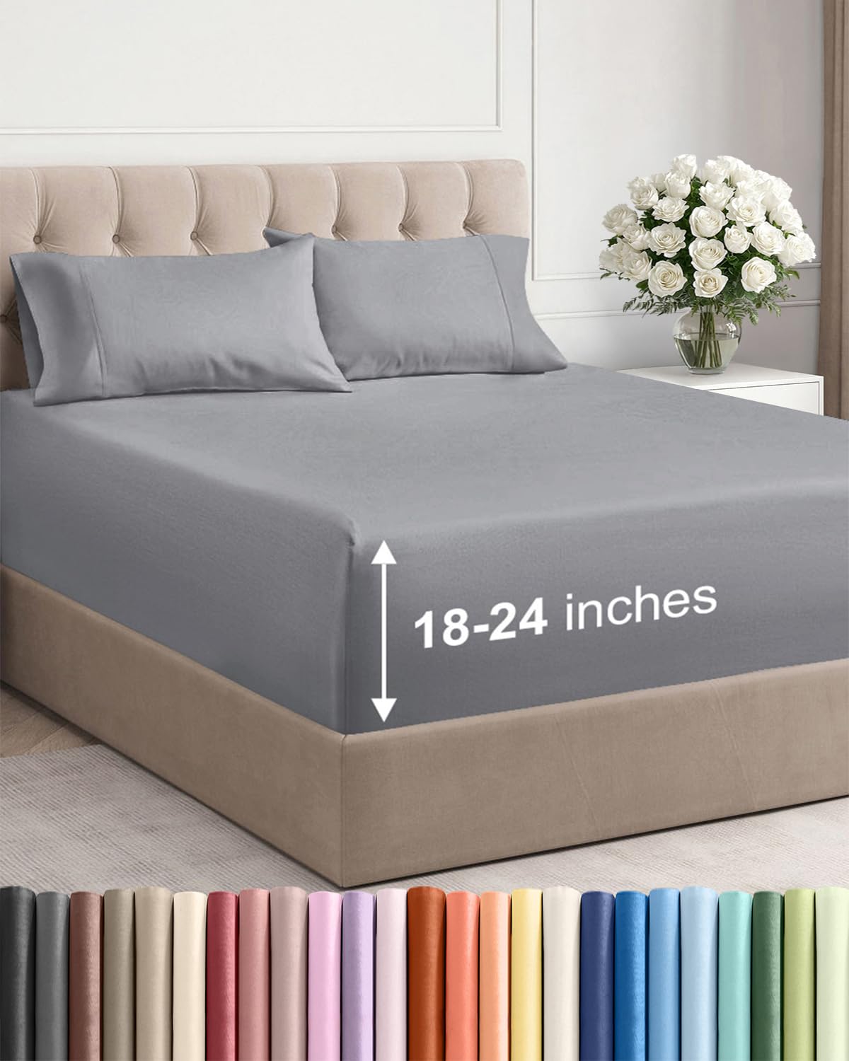 Bamboo Cooling Sheet Set Deep Pocket Breathable Bed Sheets 4 Piece