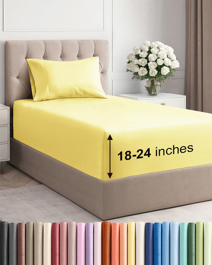 Bamboo Cooling Sheet Set Deep Pocket Breathable Bed Sheets 4 Piece