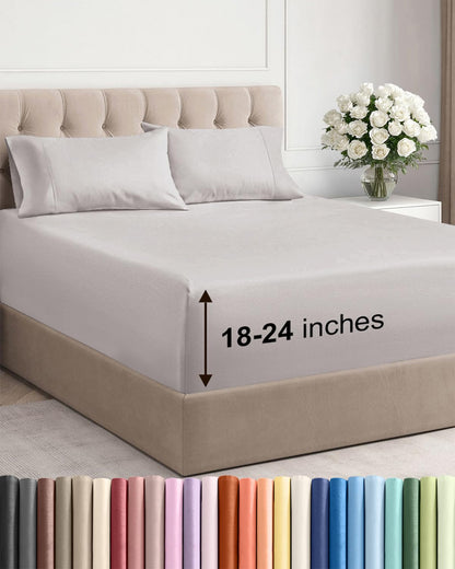 Bamboo Cooling Sheet Set Deep Pocket Breathable Bed Sheets 4 Piece