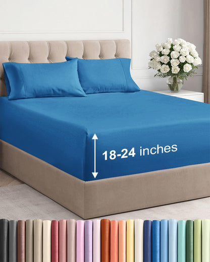 Bamboo Cooling Sheet Set Deep Pocket Breathable Bed Sheets 4 Piece
