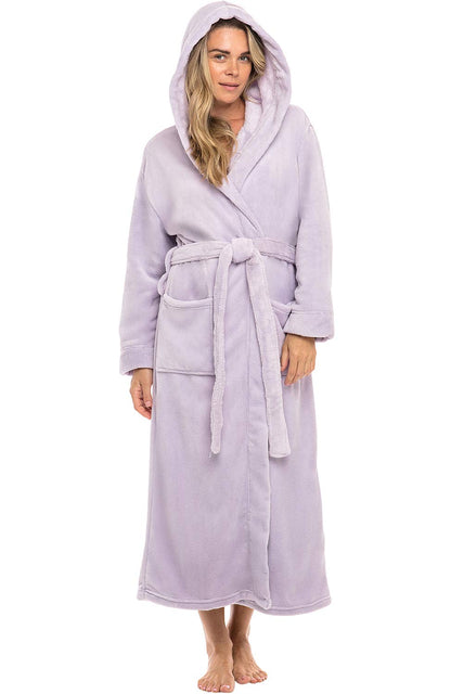 Plush Fleece Hooded Bathrobe Women Long Plus Size Soft Lounge Robe