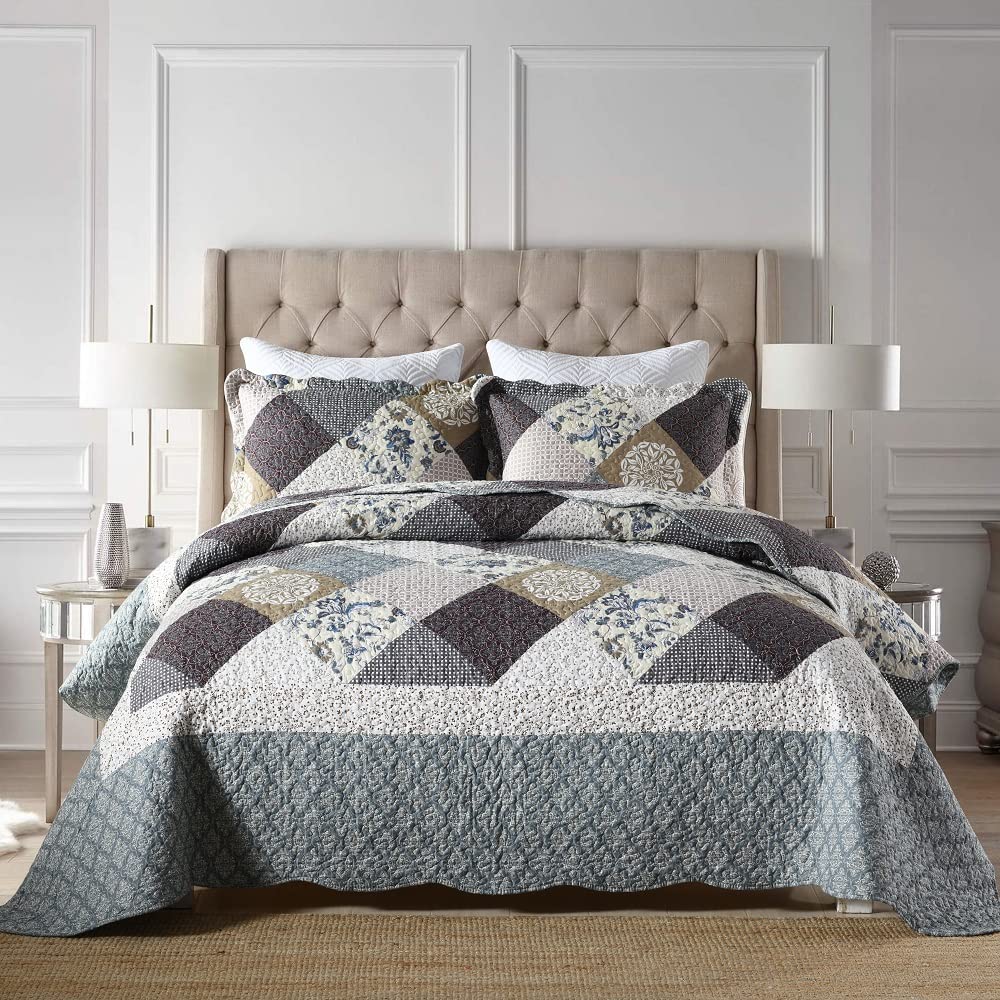 Floral Quilt Set 3 Piece Oversized Bedspread Coverlet Set Lightweight Bedding