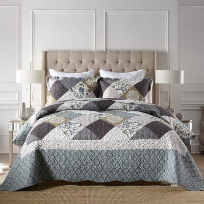 Floral Quilt Set 3 Piece Oversized Bedspread Coverlet Set Lightweight Bedding