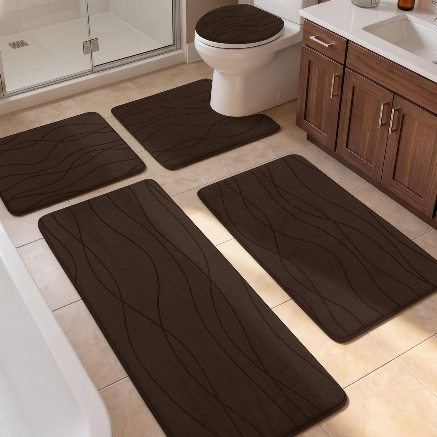 Memory Foam Bath Rug Set Non Slip Absorbent Quick Dry Bathroom Mat