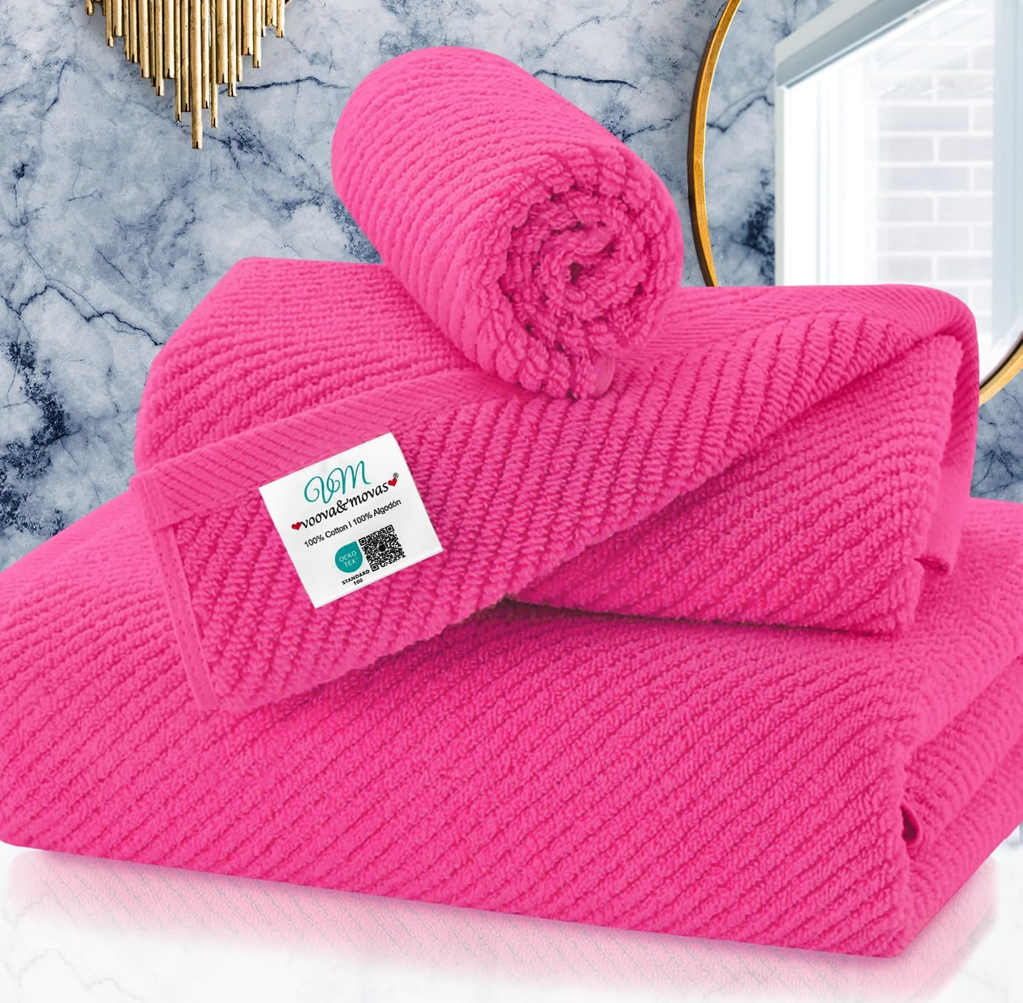 Cotton Bath Towel Set 6 Piece Soft Quick Dry Bathroom Towels Large Gift Set