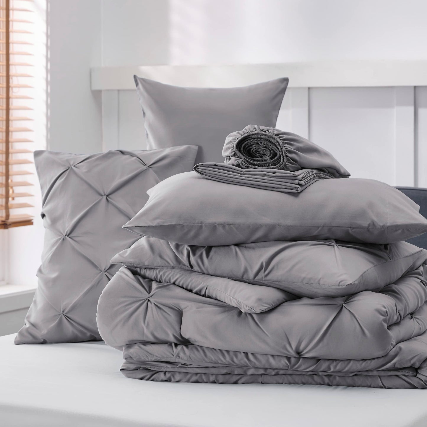 Pintuck Comforter Set Bed in a Bag 7 Piece All Season Bedding