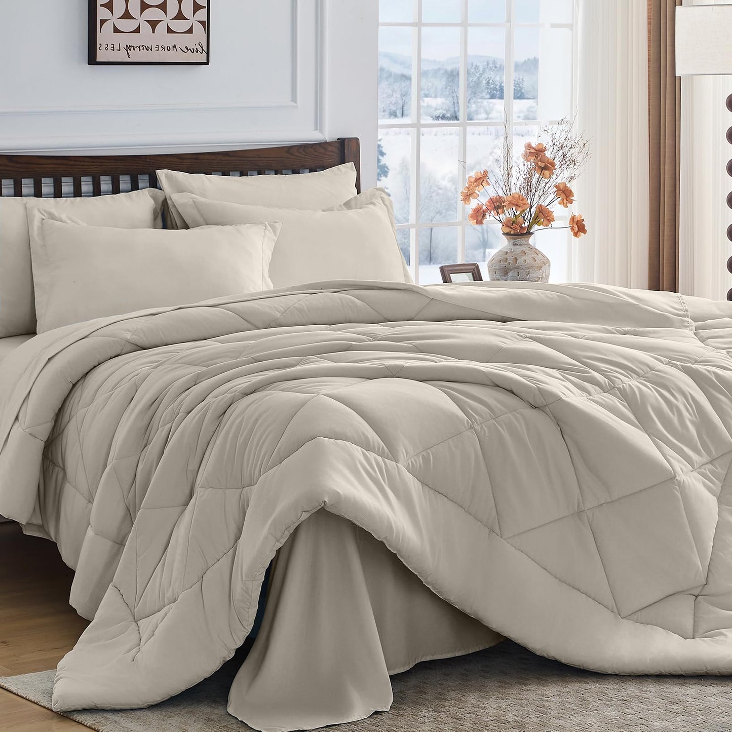 Comforter Set 7 Piece Bed in a Bag All Season Down Alternative Bedding
