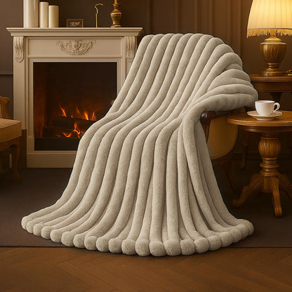 Amélie Home Jacquard Stripe Faux Fur Throw Blanket