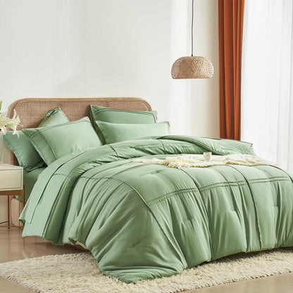 Yogeneg Grid Pinch Pleat Twin Full Queen King Comforter Set