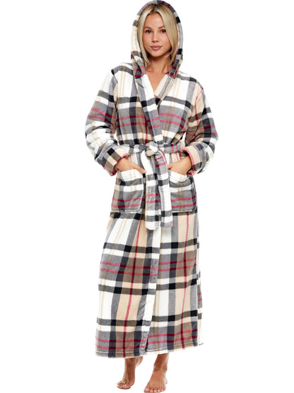 Plush Fleece Hooded Bathrobe Women Long Plus Size Soft Lounge Robe