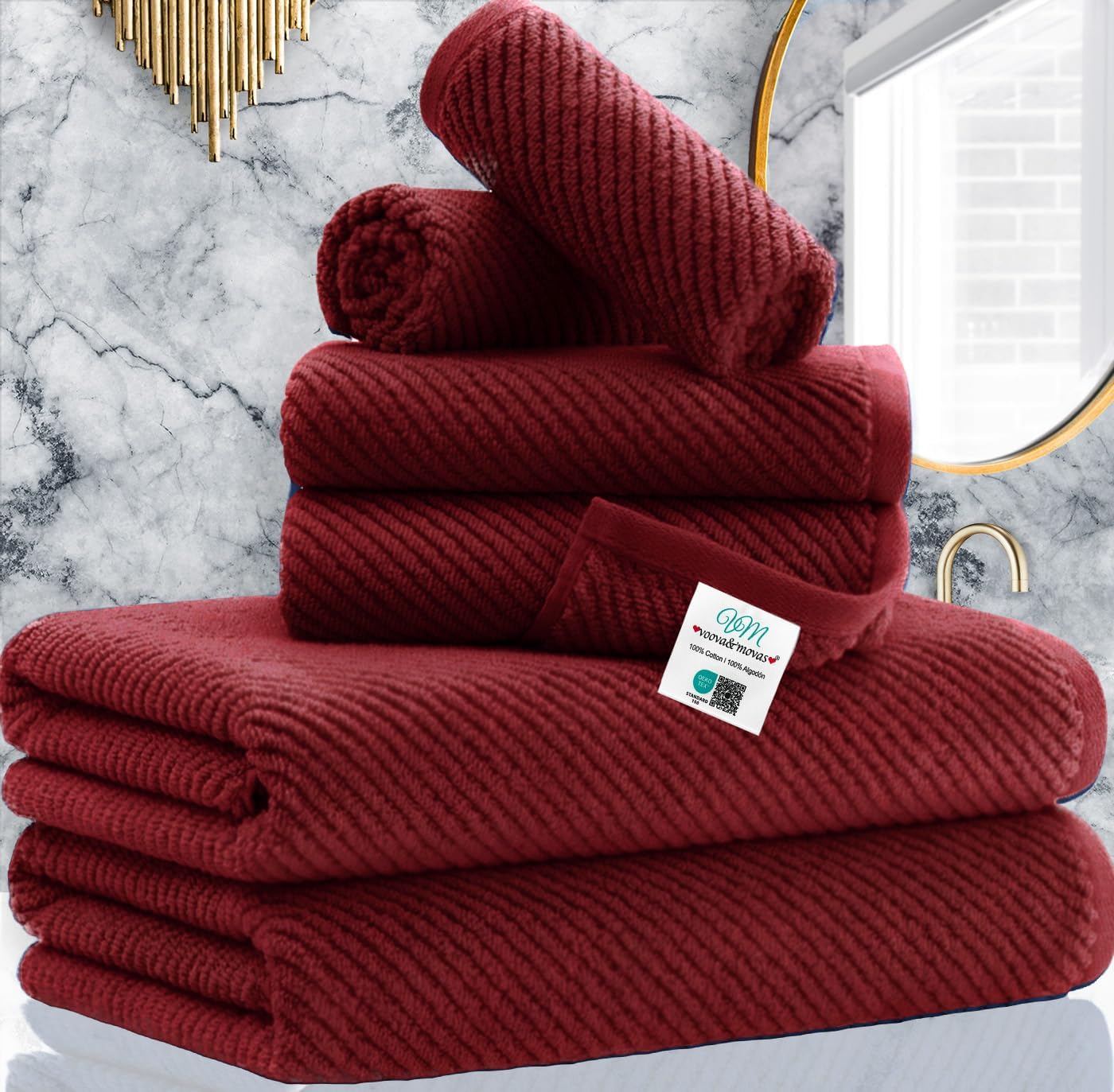 Cotton Bath Towel Set 6 Piece Soft Quick Dry Bathroom Towels Large Gift Set