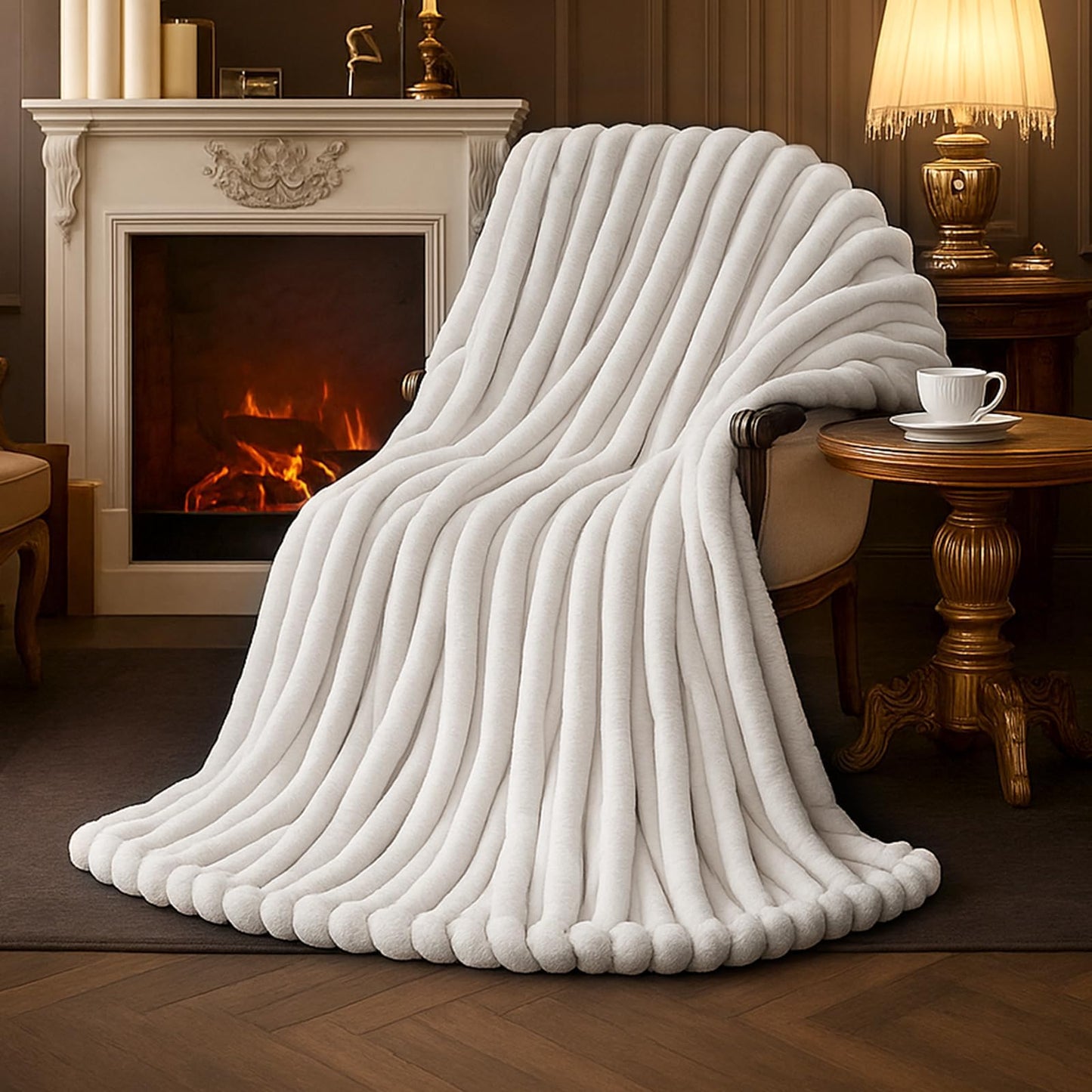 Amélie Home Jacquard Stripe Faux Fur Throw Blanket