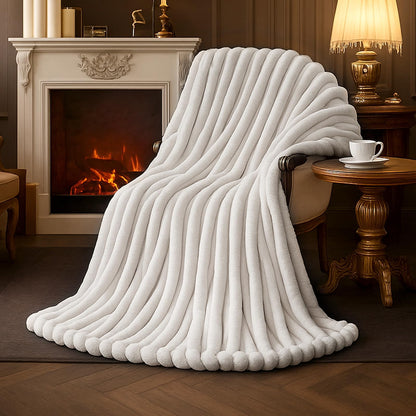 Amélie Home Jacquard Stripe Faux Fur Throw Blanket