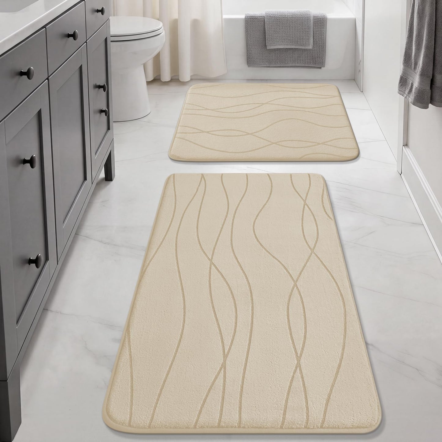 Memory Foam Bath Rug Set Non Slip Absorbent Quick Dry Bathroom Mat