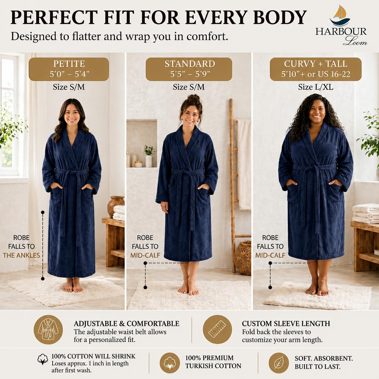 Turkish Cotton Terry Bathrobe Women Soft Absorbent Spa Hotel Robe