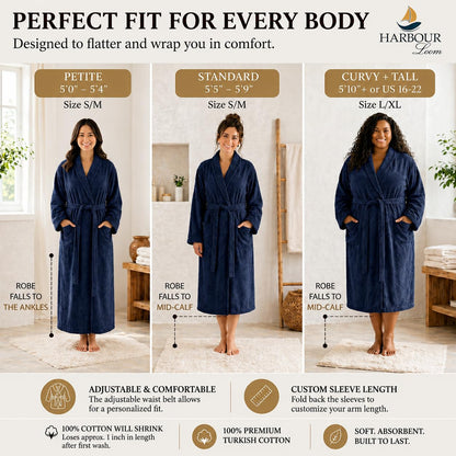 Turkish Cotton Terry Bathrobe Women Soft Absorbent Spa Hotel Robe