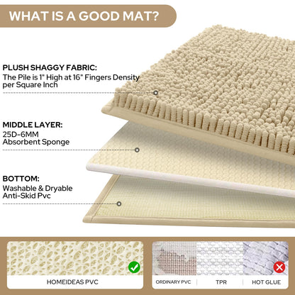 Chenille Bathroom Rug Set 3 Piece Ultra Soft Non Slip Absorbent Bath Mat