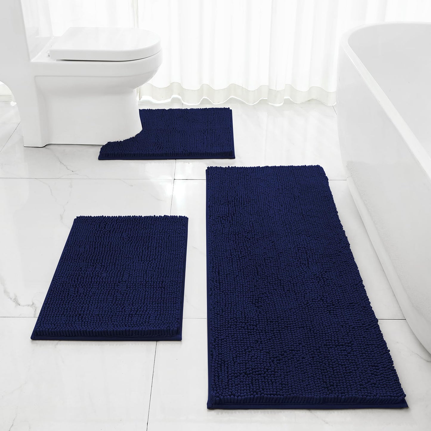 Chenille Bathroom Rug Set 3 Piece Ultra Soft Non Slip Absorbent Bath Mat