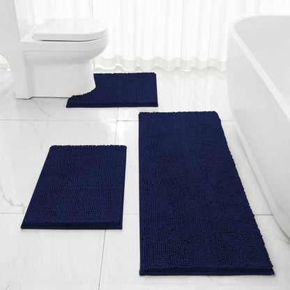 Chenille Bathroom Rug Set 3 Piece Ultra Soft Non Slip Absorbent Bath Mat