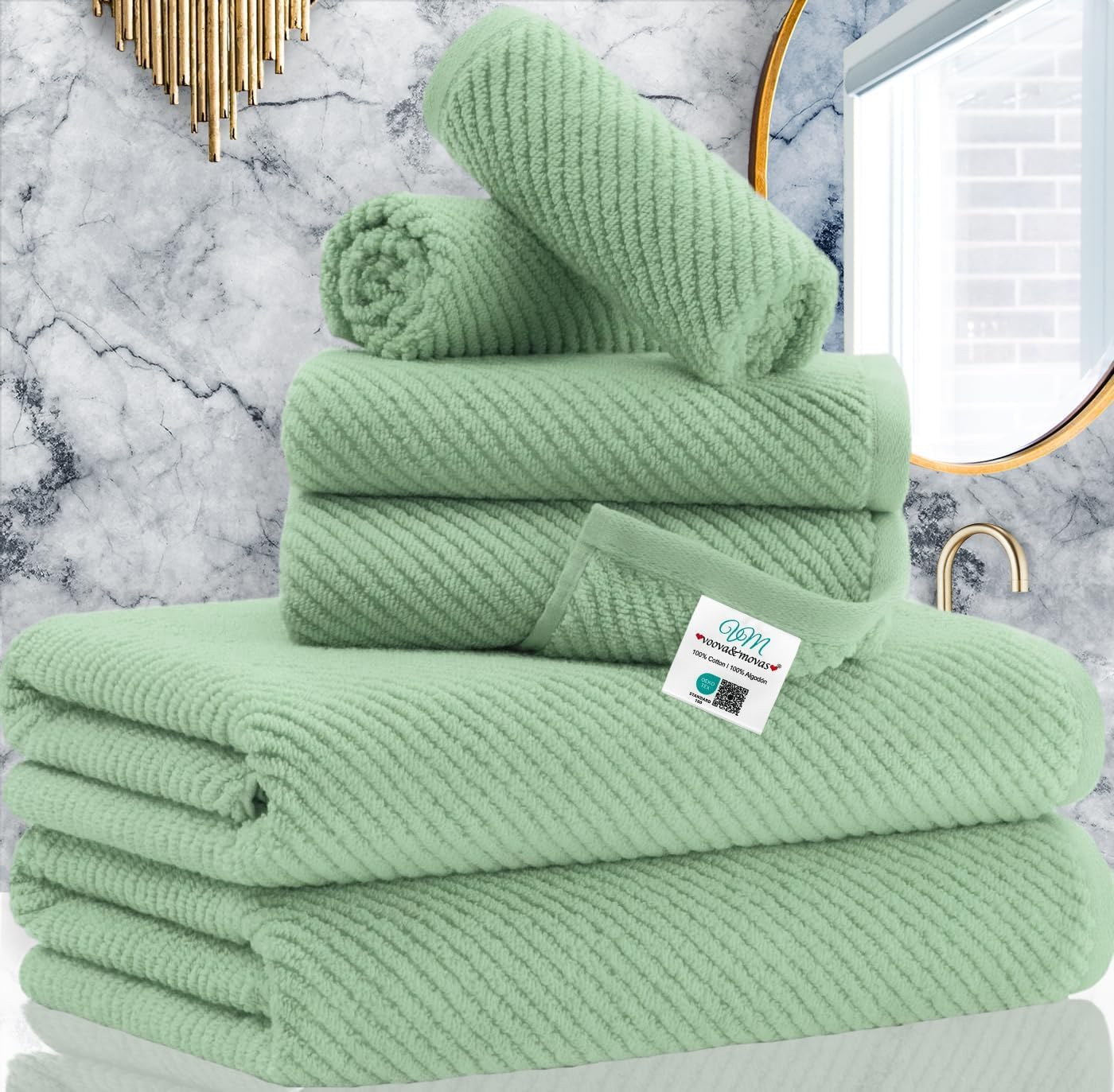 Cotton Bath Towel Set 6 Piece Soft Quick Dry Bathroom Towels Large Gift Set
