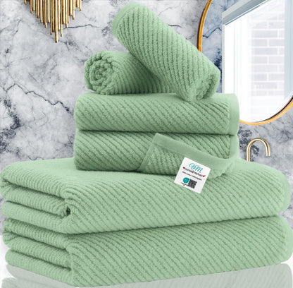 Cotton Bath Towel Set 6 Piece Soft Quick Dry Bathroom Towels Large Gift Set