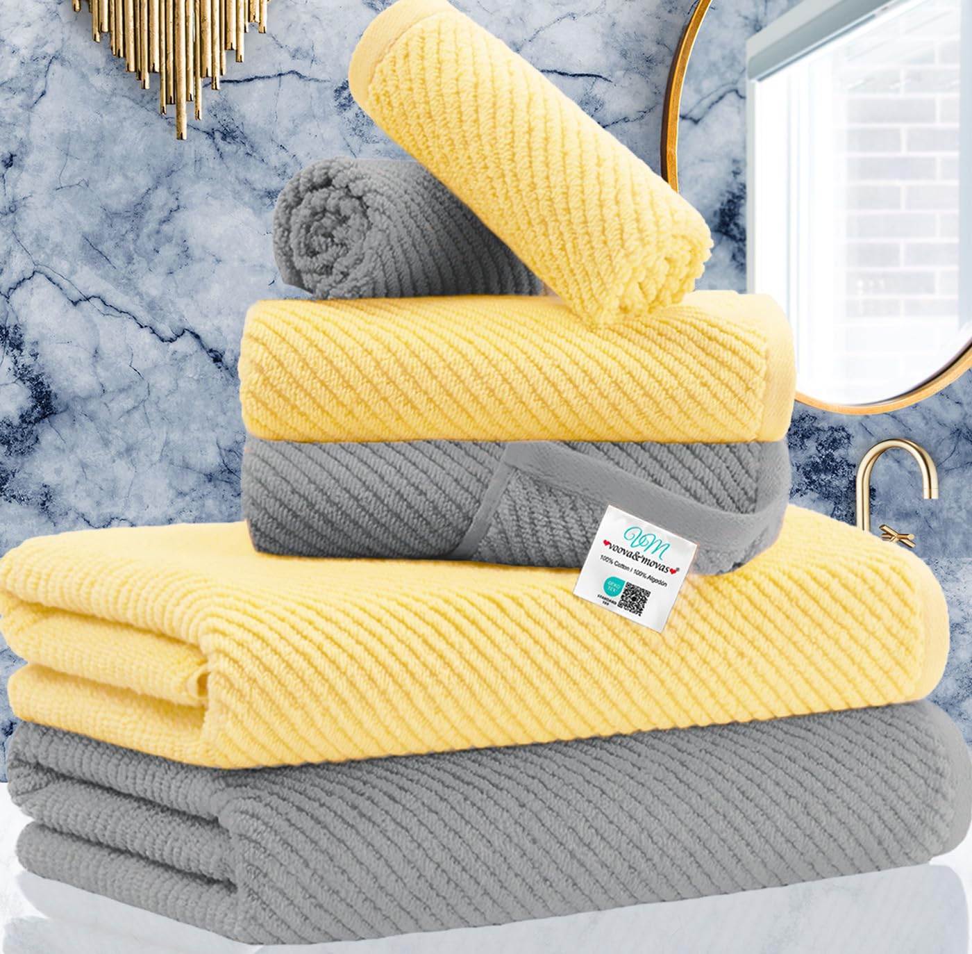 Cotton Bath Towel Set 6 Piece Soft Quick Dry Bathroom Towels Large Gift Set