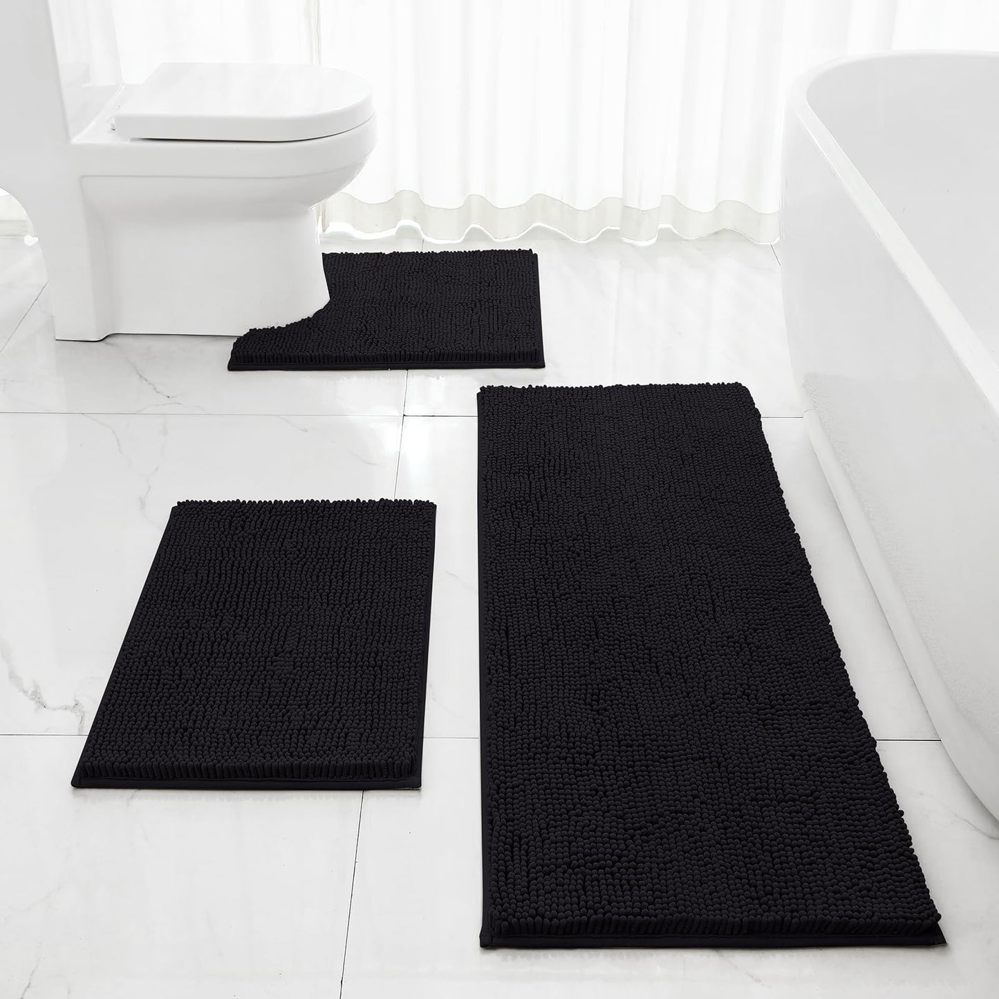 Chenille Bathroom Rug Set 3 Piece Ultra Soft Non Slip Absorbent Bath Mat