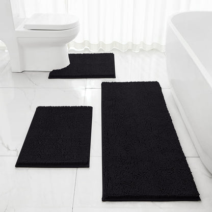 Chenille Bathroom Rug Set 3 Piece Ultra Soft Non Slip Absorbent Bath Mat