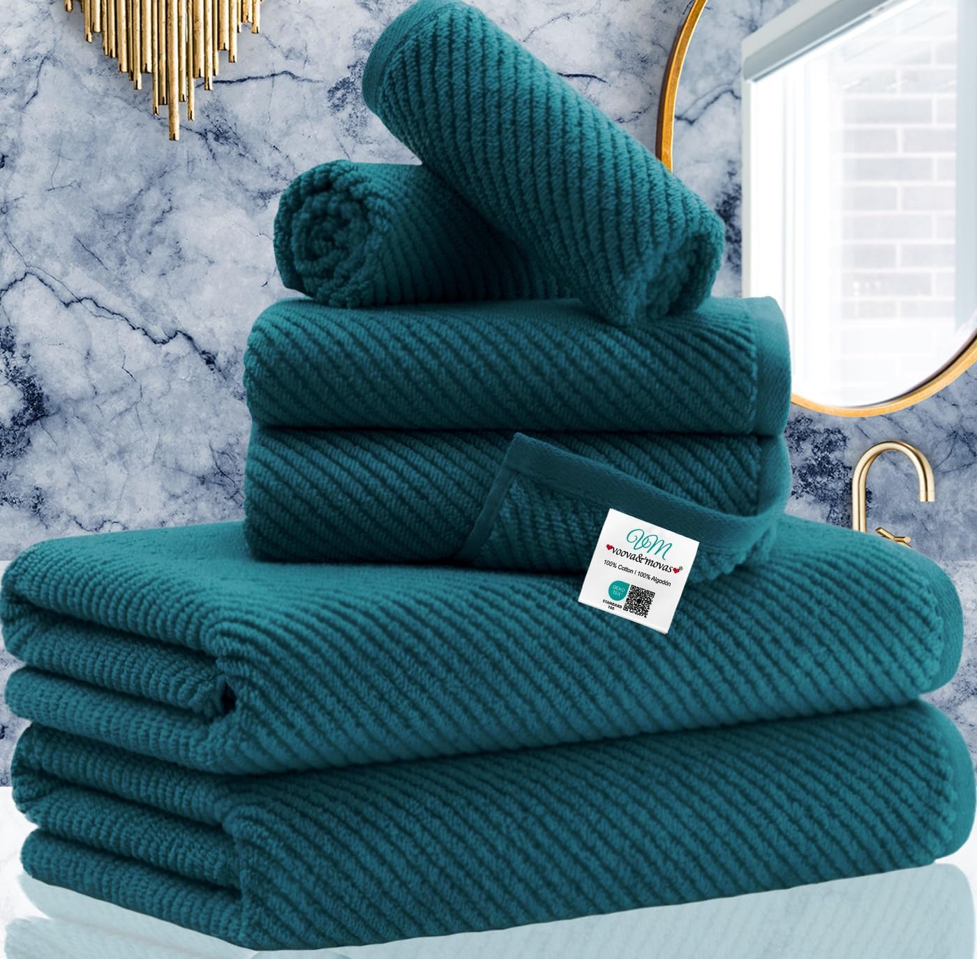 Cotton Bath Towel Set 6 Piece Soft Quick Dry Bathroom Towels Large Gift Set