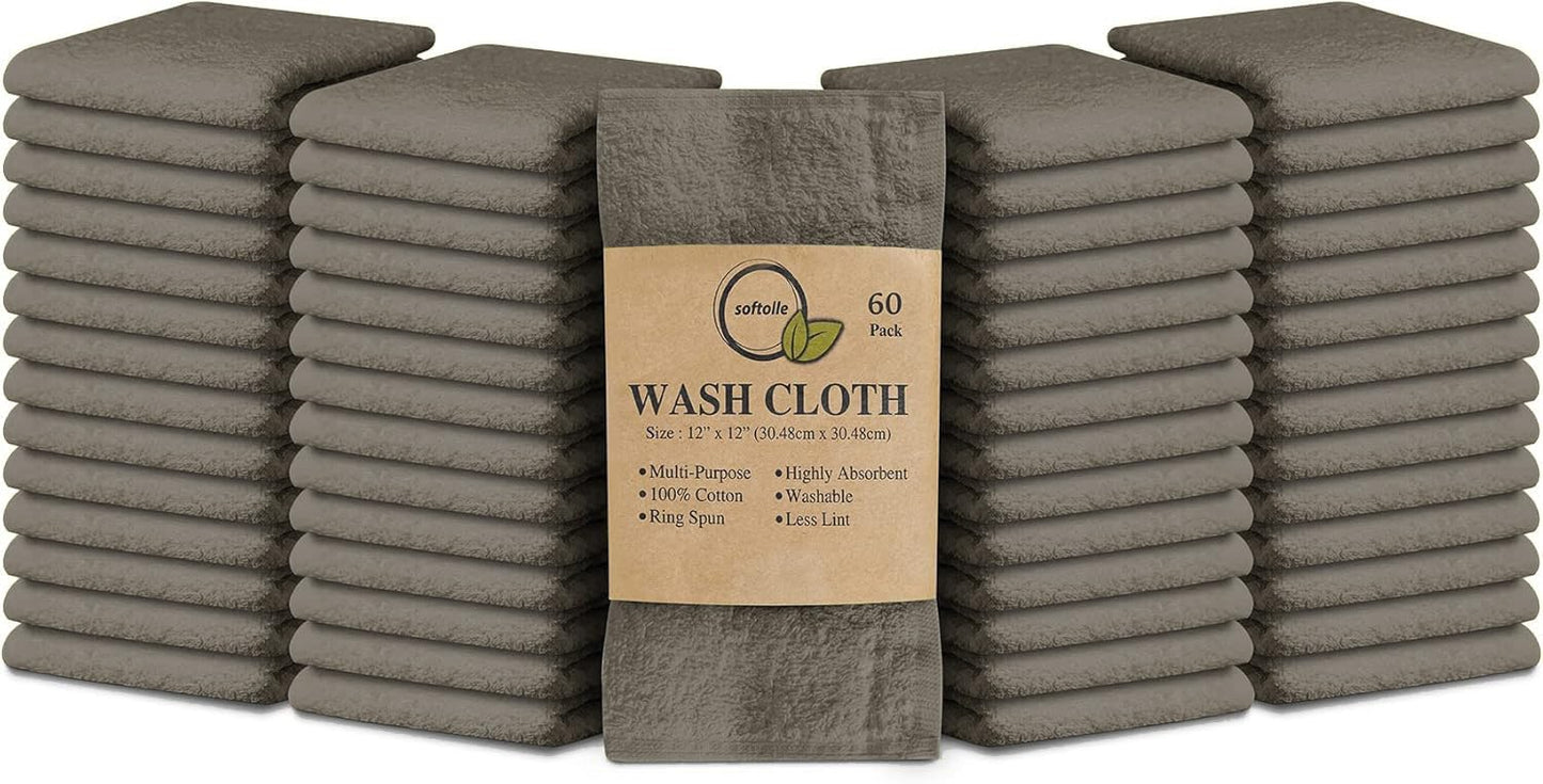 Cotton Washcloth Set 24 Pack Soft Absorbent Face Towels Ring Spun 12x12