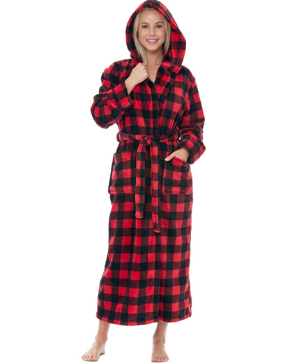 Plush Fleece Hooded Bathrobe Women Long Plus Size Soft Lounge Robe