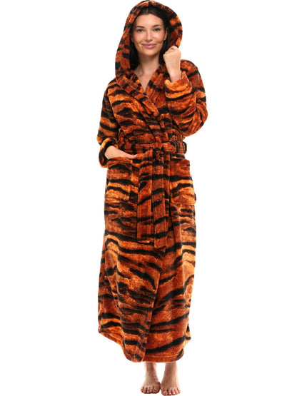 Plush Fleece Hooded Bathrobe Women Long Plus Size Soft Lounge Robe