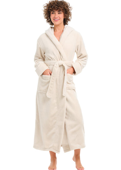 Plush Fleece Hooded Bathrobe Women Long Plus Size Soft Lounge Robe