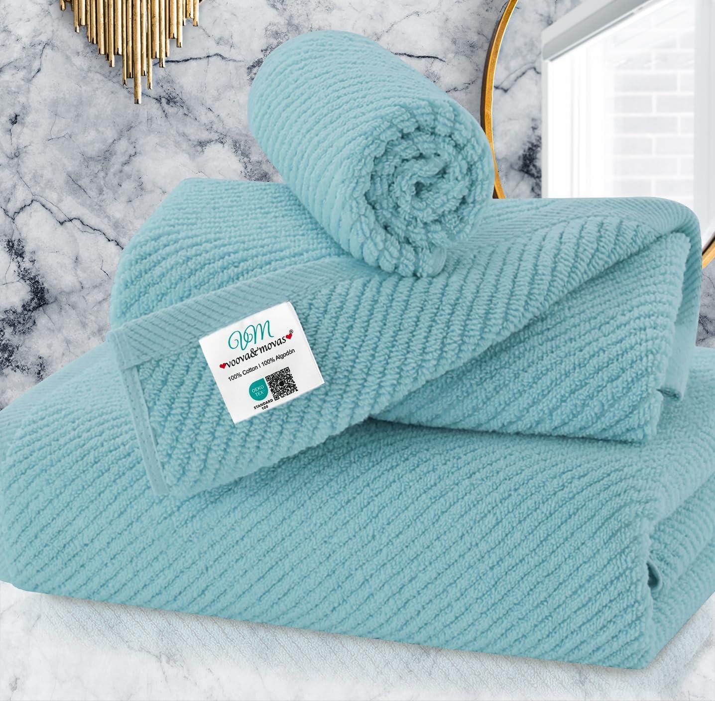 Cotton Bath Towel Set 6 Piece Soft Quick Dry Bathroom Towels Large Gift Set