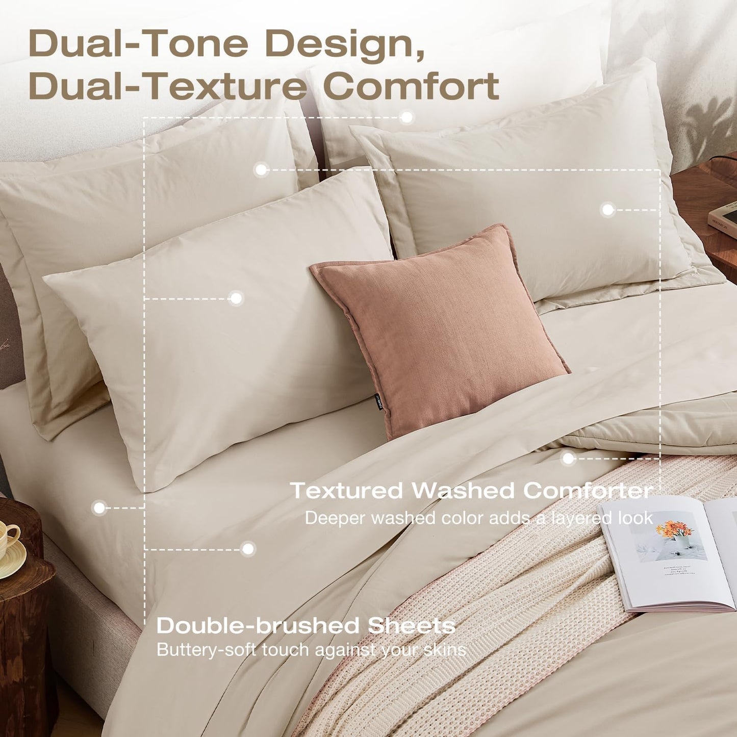 Washed Cotton Comforter Set 7 Piece Bed in a Bag Soft Breathable Bedding