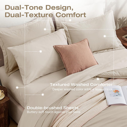 Washed Cotton Comforter Set 7 Piece Bed in a Bag Soft Breathable Bedding