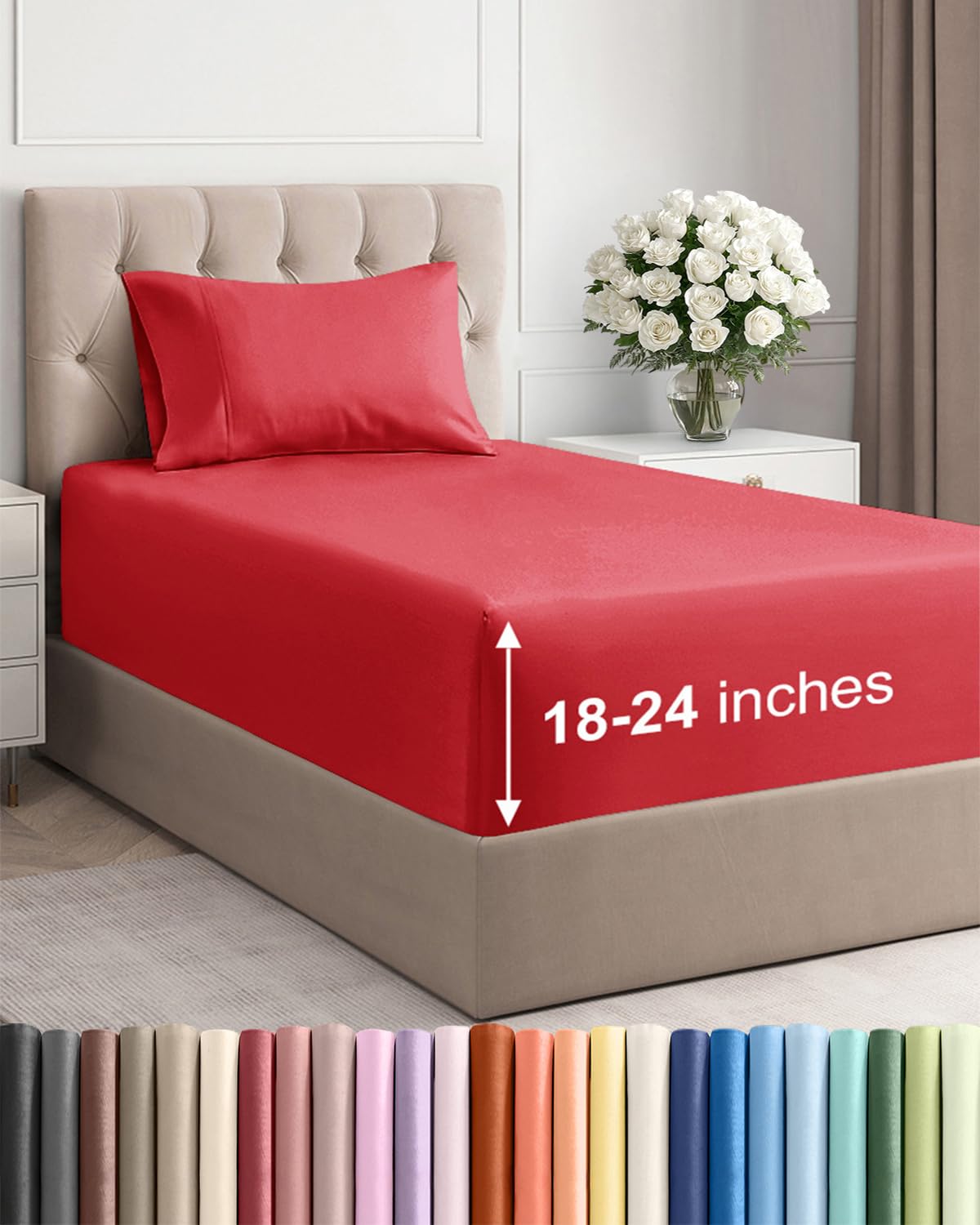 Bamboo Cooling Sheet Set Deep Pocket Breathable Bed Sheets 4 Piece
